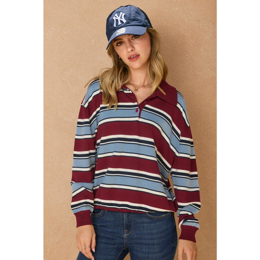 Mountain Peak Stripe Oversized Polo Sweater