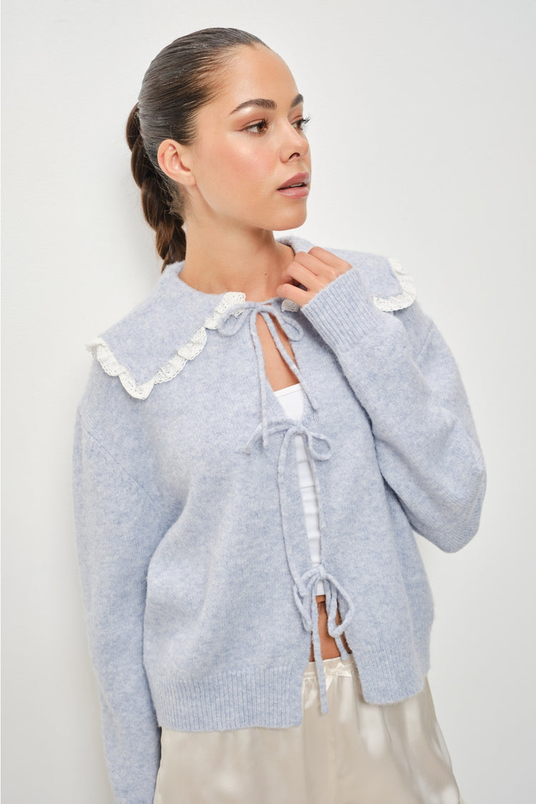 Momo Lace Trim Tie Front Collar Cardigan