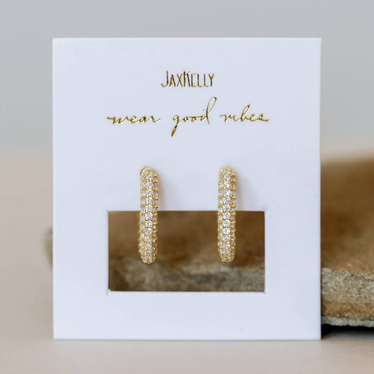 JaxKelly Gold Pave and White CZ Hoop Earrings