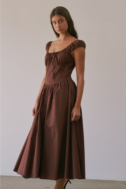 Poplin Tie Front Bow Midi Dress