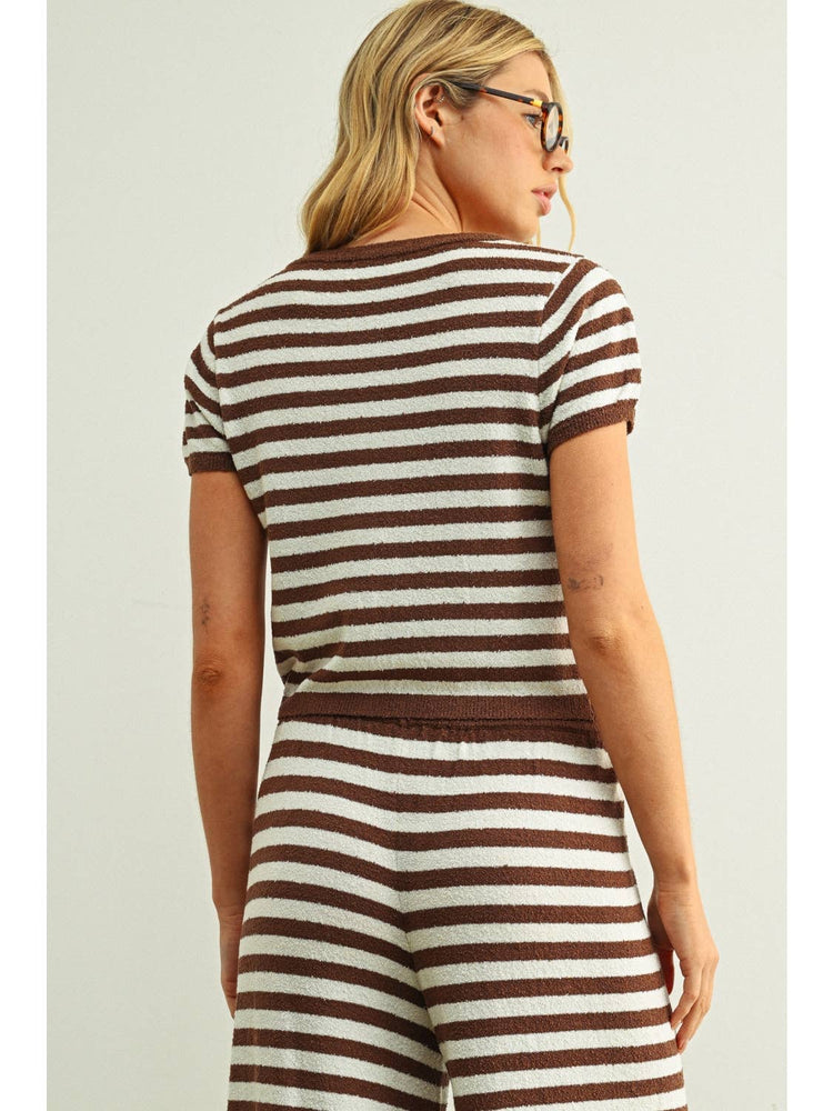 Striped Button Up Short Sleeve Top