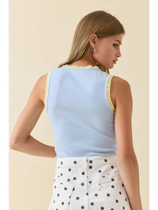 Contrast Crochet-Trim Rib Tank Top