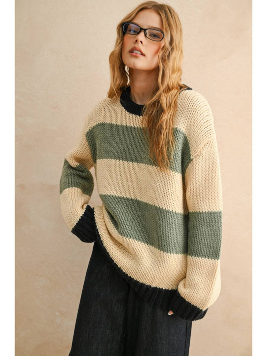 Wide Stripe Pattern Sweater Top
