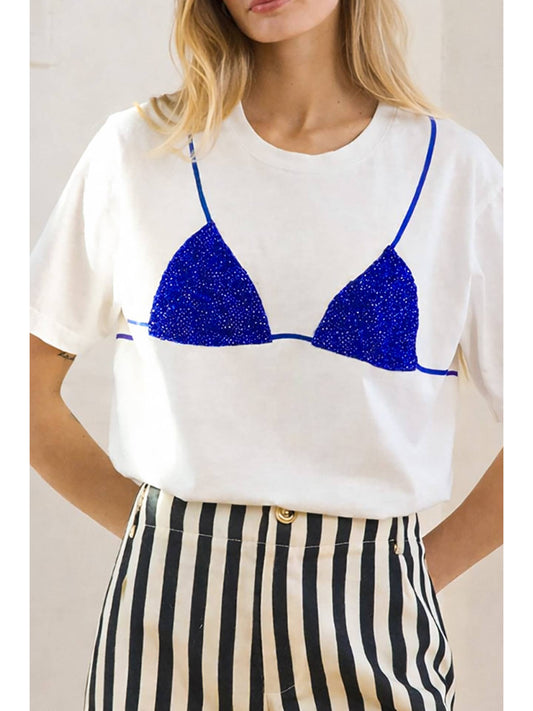 Caviar Print Bikini Graphic Tee in Blue