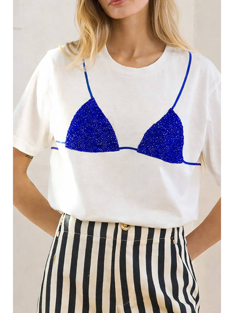 Caviar Print Bikini Graphic Tee in Blue