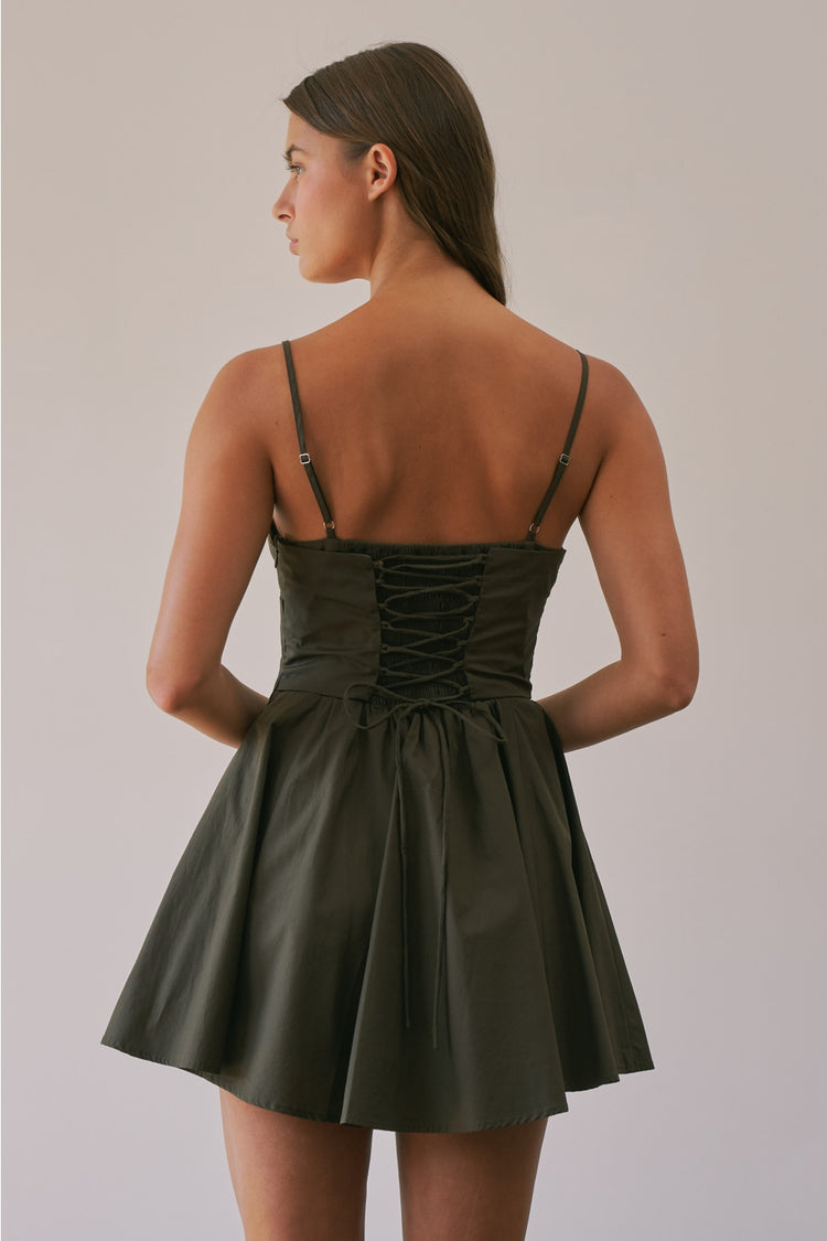 Corset Top Detail Front Tie Mini Dress