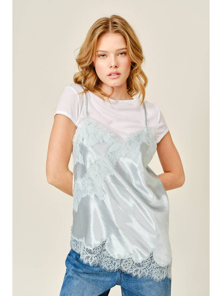 Cut Out Satin Lace Top in Mint