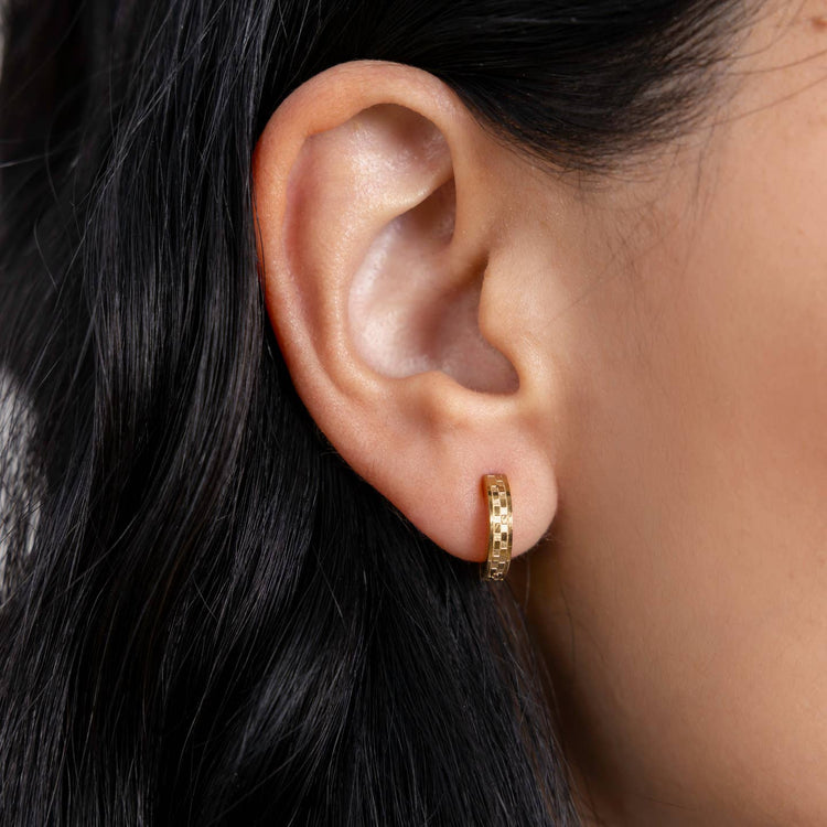 Chess Waterproof Gold Huggie Earrings