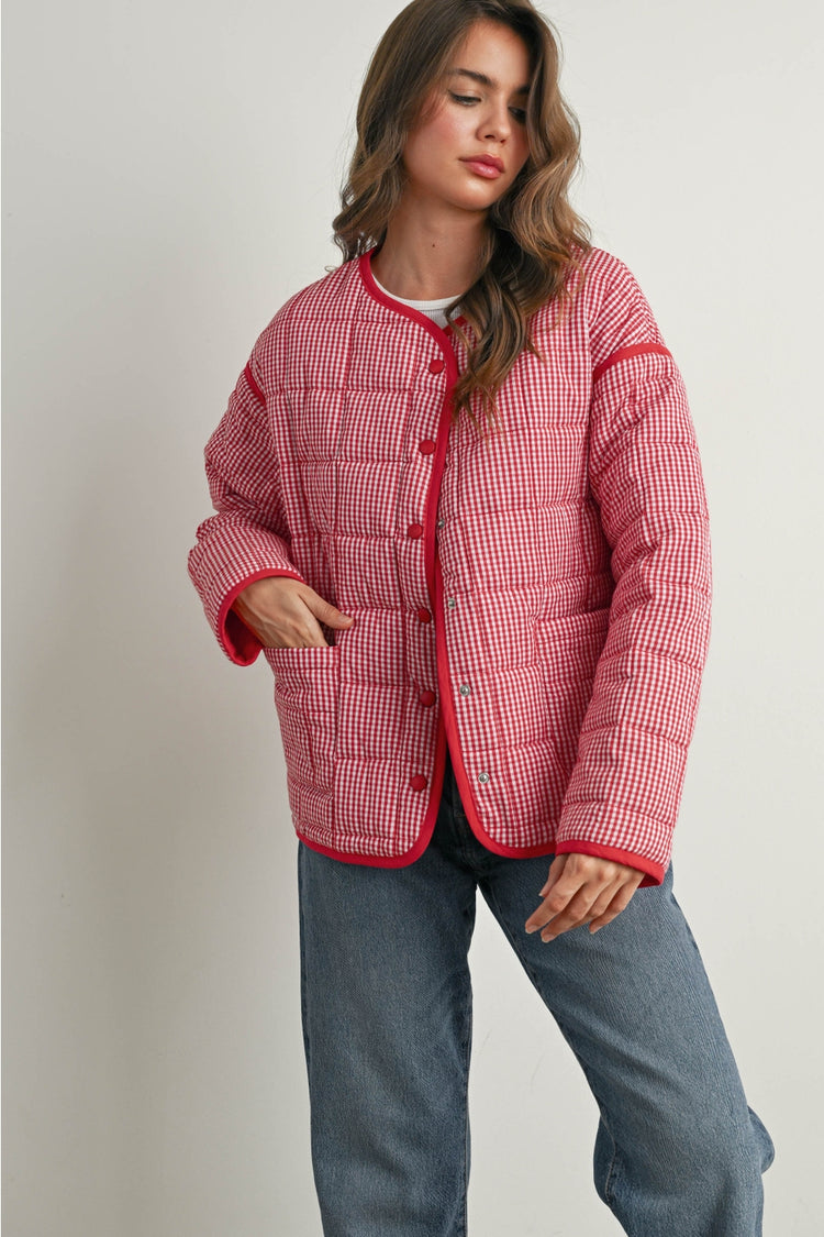 Gingham Quilted Puffer Jacket