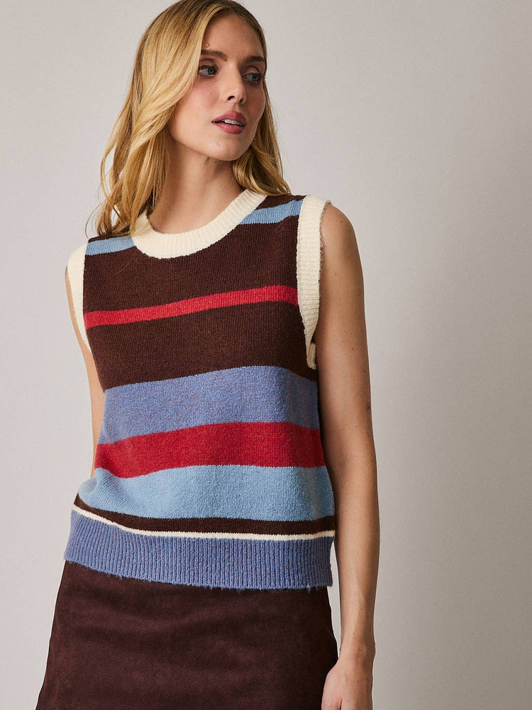 Rounded Neck Striped Sweater Vest
