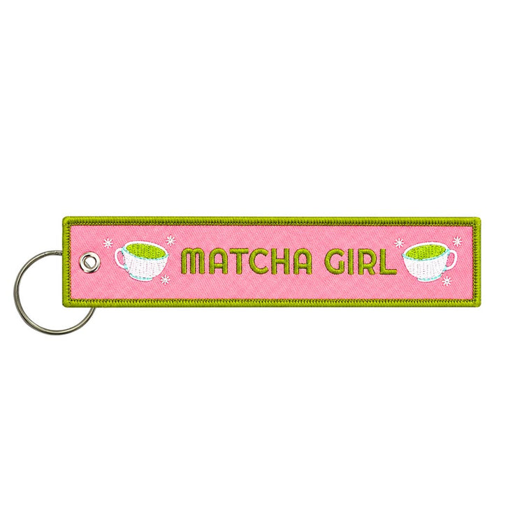 Matcha Girl Embroidered Keychain