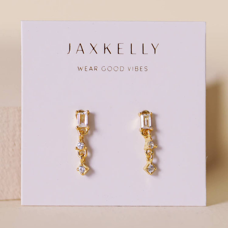 JaxKelly Mini Baguette Drop Earrings - White