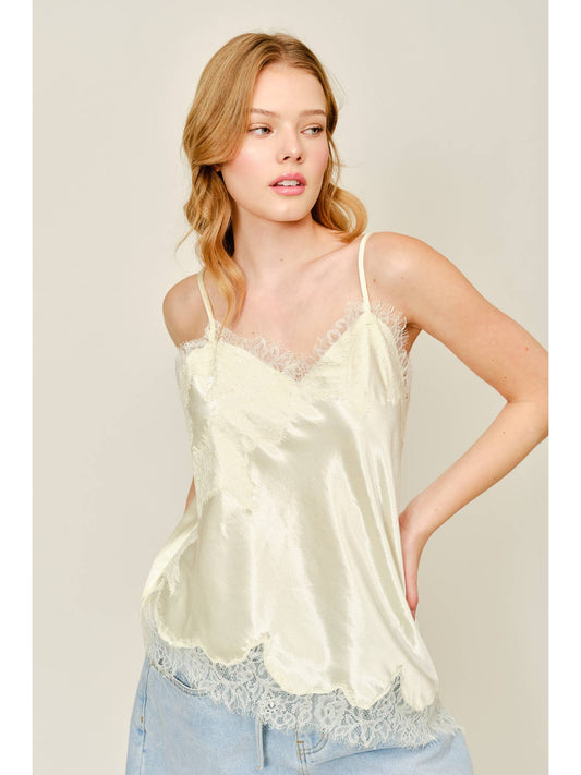 Cut Out Satin Lace top in Lemon