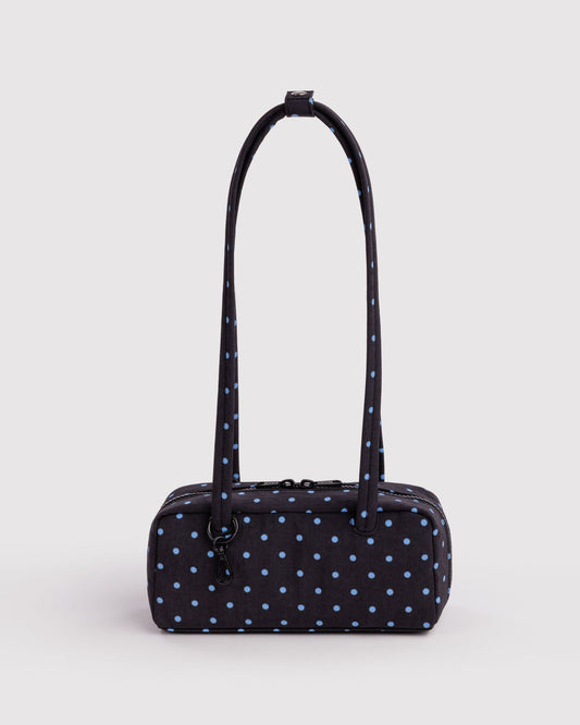 Baggu Small Bowler Bag in Black and Sky Blue Micro Dot
