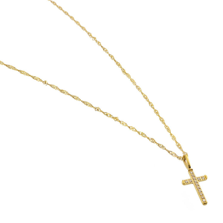 Waterproof Gold Tennis Cross Pendant Necklace