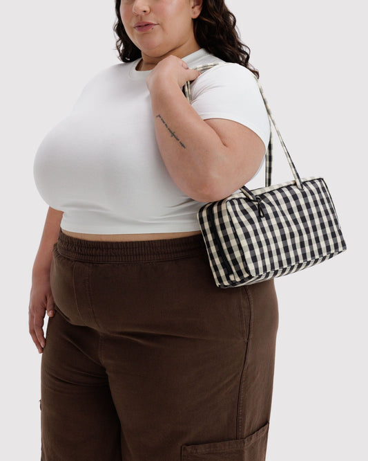 Nylon Bowler Bag in Black and Cream Gingham