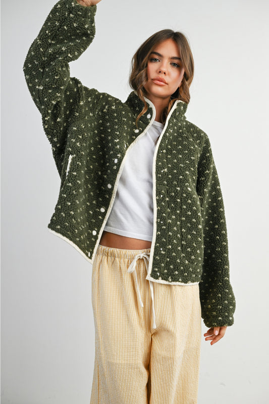 The Fern Dot Sherpa Fleece Snap Jacket