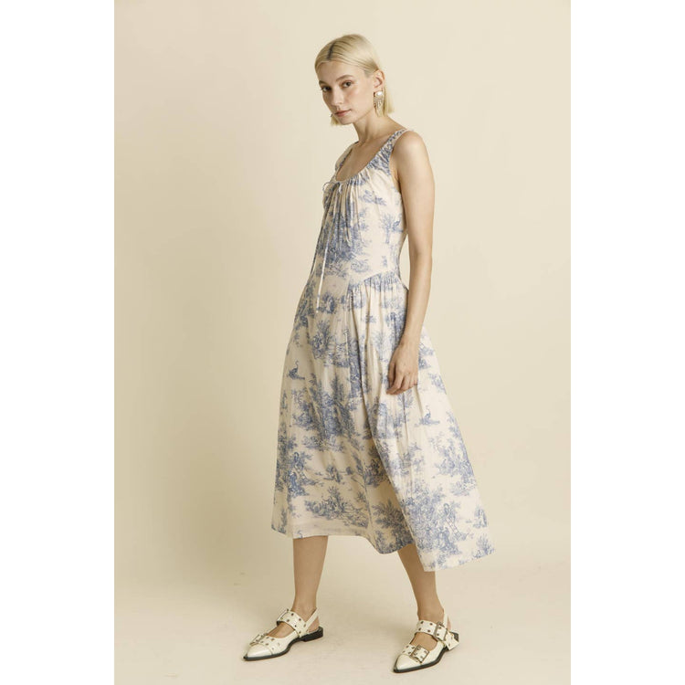 Blue Toile Midi Dress