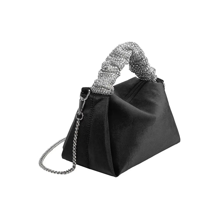 Estela Black Velvet Top Handle Bag