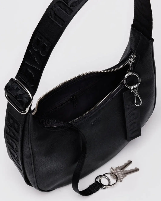 Baggu Small Recycled Leather Crescent Bag in Black