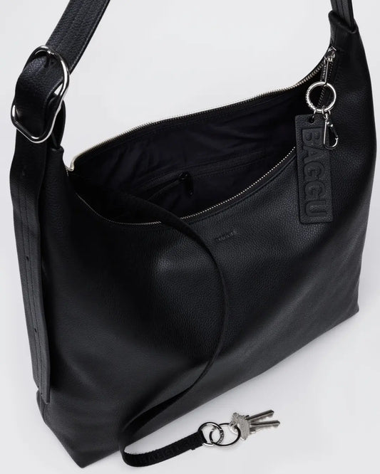 Baggu Mini Recycled Leather Shoulder Bag in Black