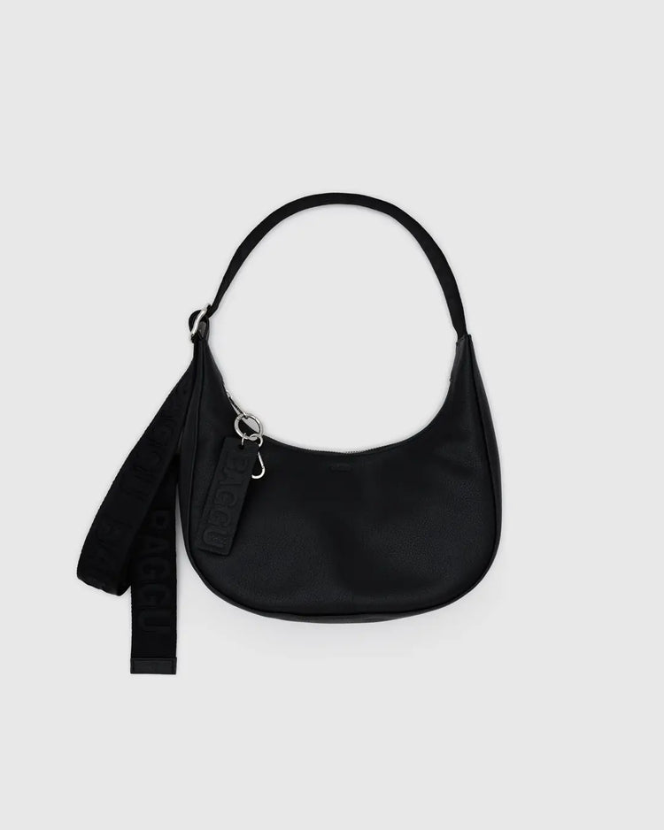 Baggu Small Recycled Leather Crescent Bag in Black