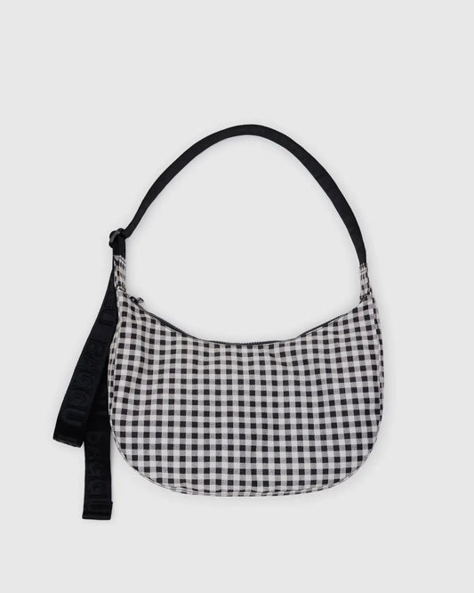 PREORDER Baggu Medium Nylon Crescent Bag in Black & White Gingham