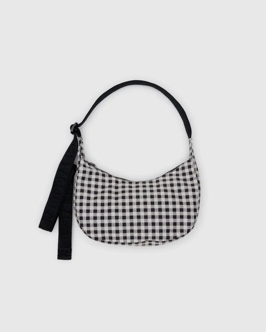 PREORDER Small Nylon Crescent Bag in Black & White Gingham