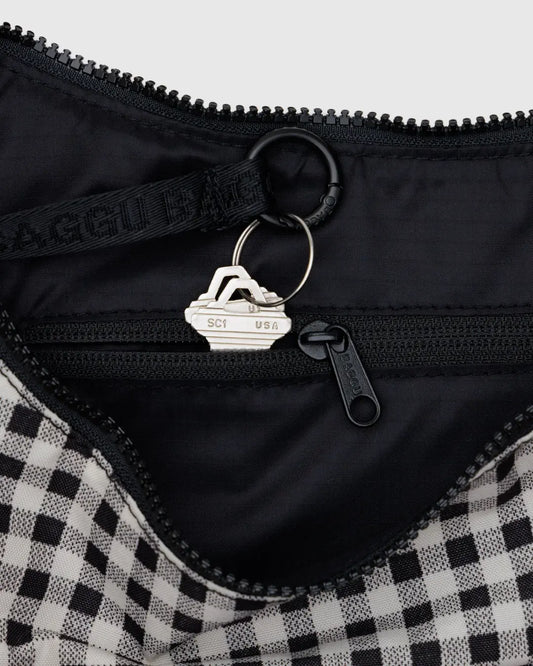 PREORDER Baggu Medium Nylon Crescent Bag in Black & White Gingham