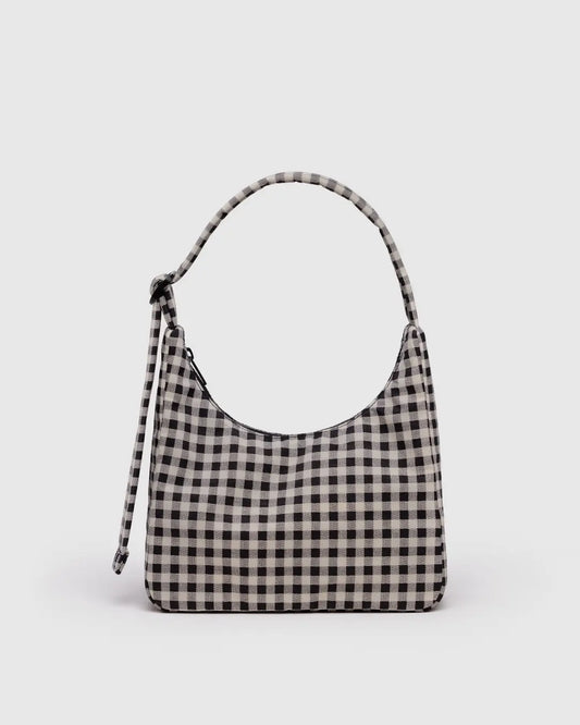 PREORDER Baggu Mini Nylon Shoulder Bag in Black & White Gingham
