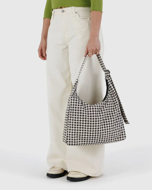 PREORDER Baggu Nylon Shoulder Bag in Black & White Gingham