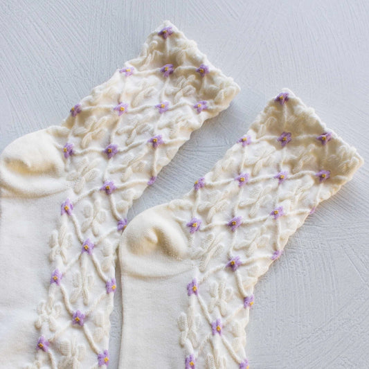 Lilac/Ivory Blossom Casual Socks
