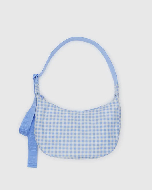 PREORDER Baggu Medium Nylon Crescent Bag in Light Blue Gingham