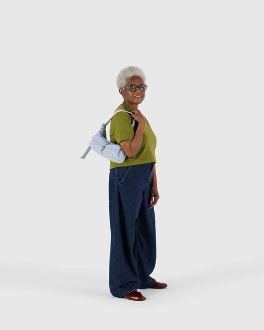 Baggu Cargo Shoulder Bag in Light Blue Gingham