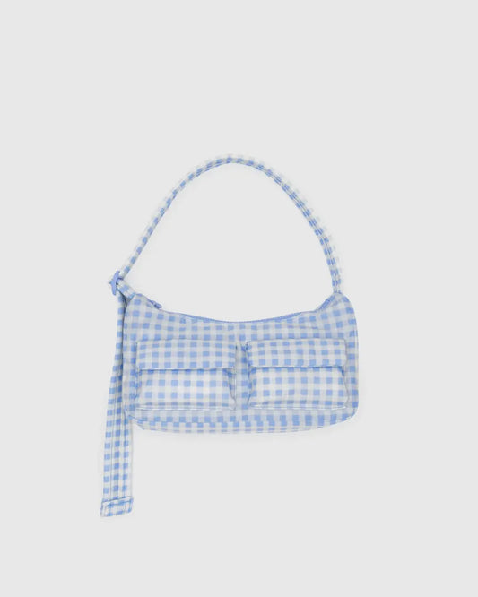 Baggu Cargo Shoulder Bag in Light Blue Gingham