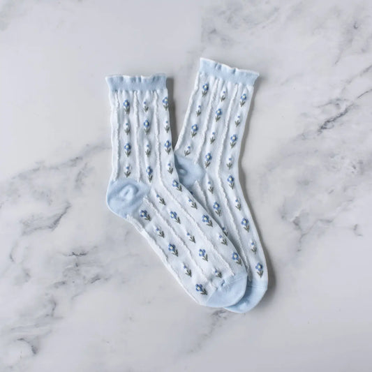 Blue Pastel Color Floral Casual Socks