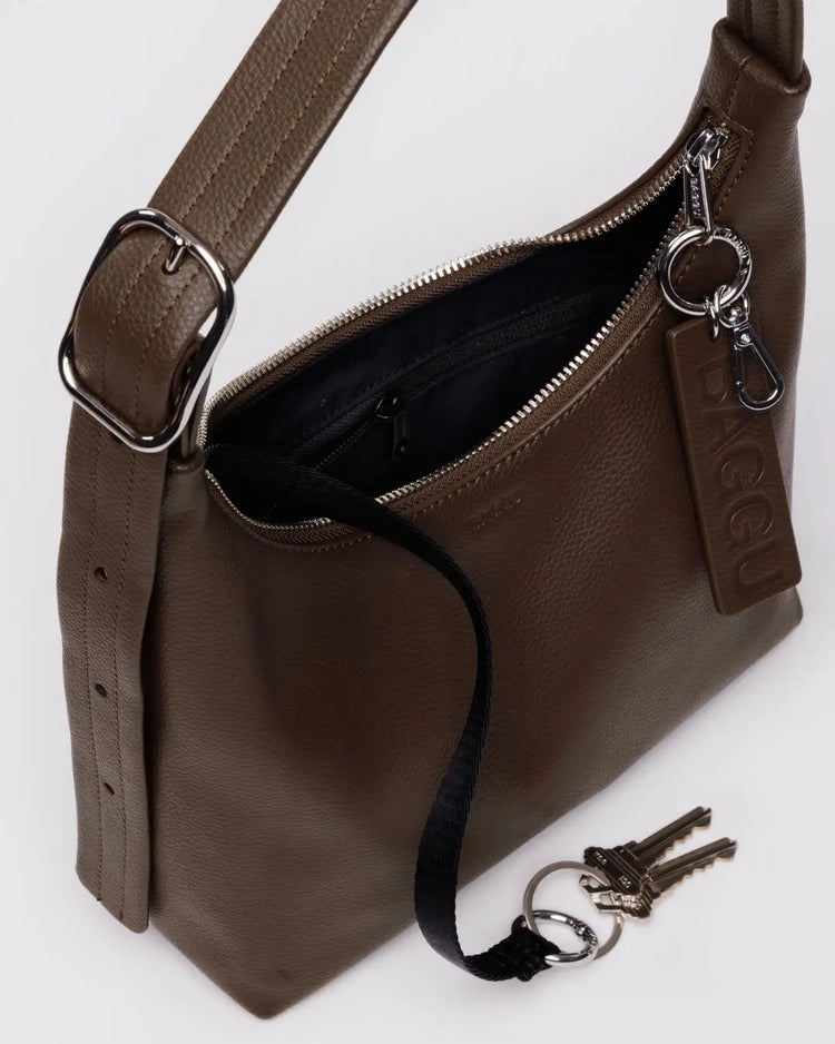 Baggu Mini Recycled Leather Shoulder Bag in Brown