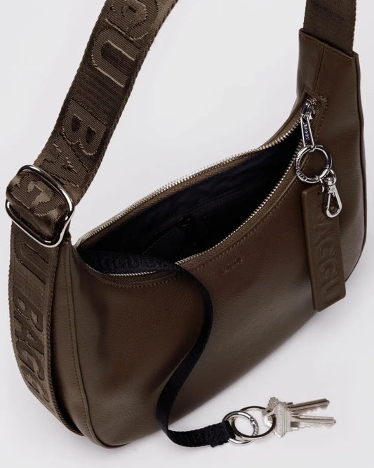 Baggu Small Recycled Leather Crescent Bag in Brown