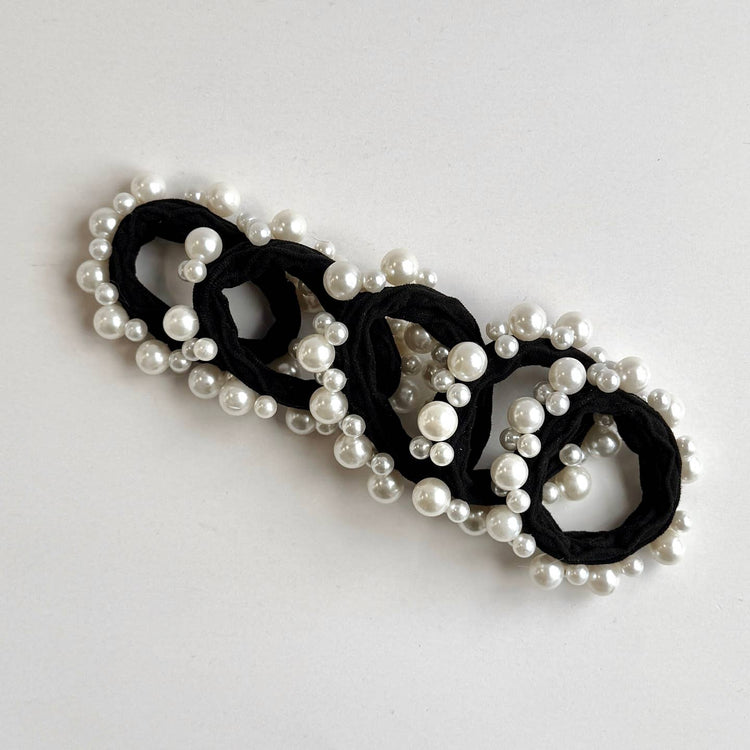 Black Textured Seamless Pearl Hair Tie Set