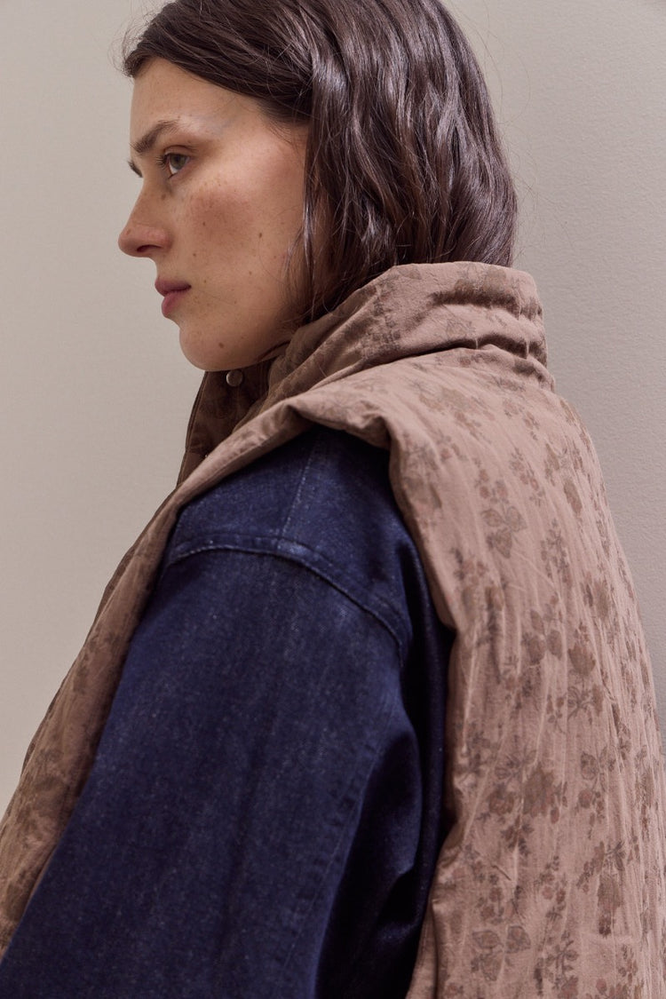 Floral Cotton Stand Collar Padded Vest