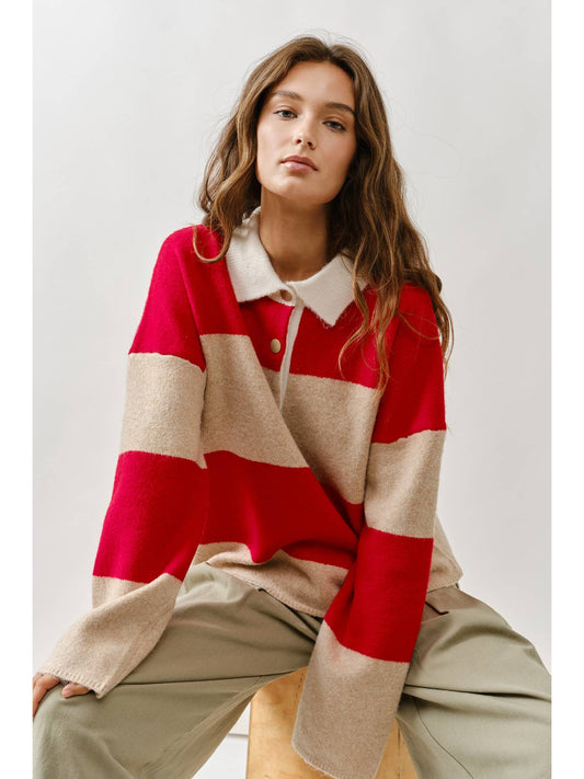 Striped Polo Neck Sweater