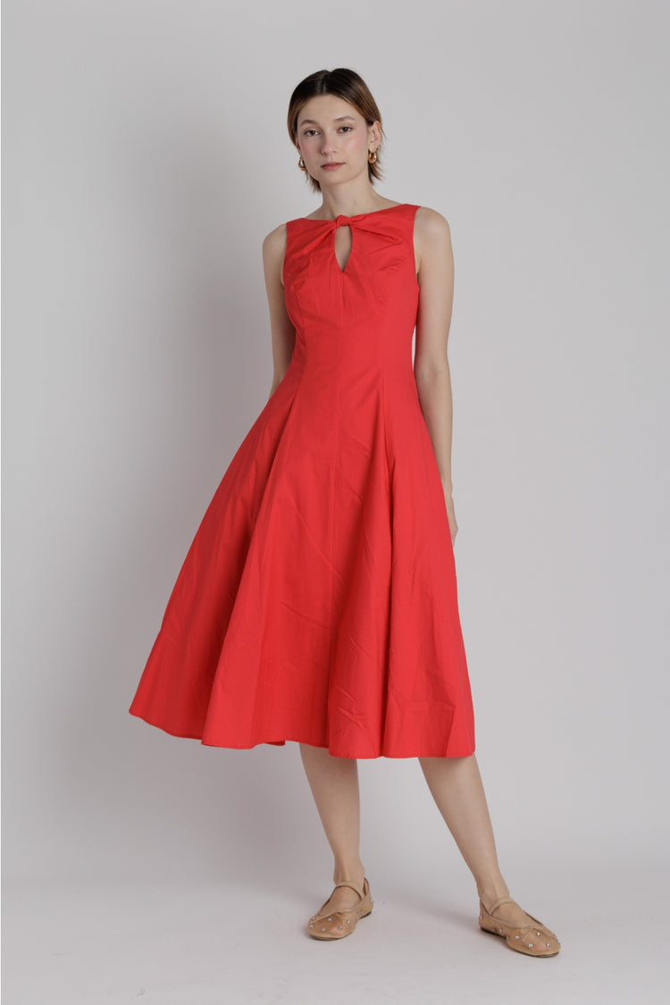 Poplin Keyhole Midi Dress