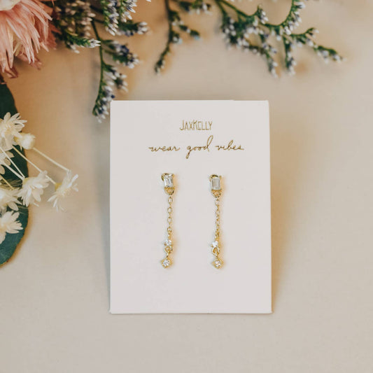 JaxKelly Mini Baguette Drop Earrings - Clear