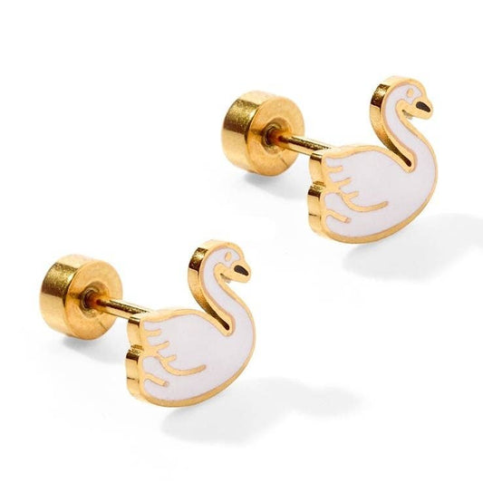 Swan Screwback Stud Earrings