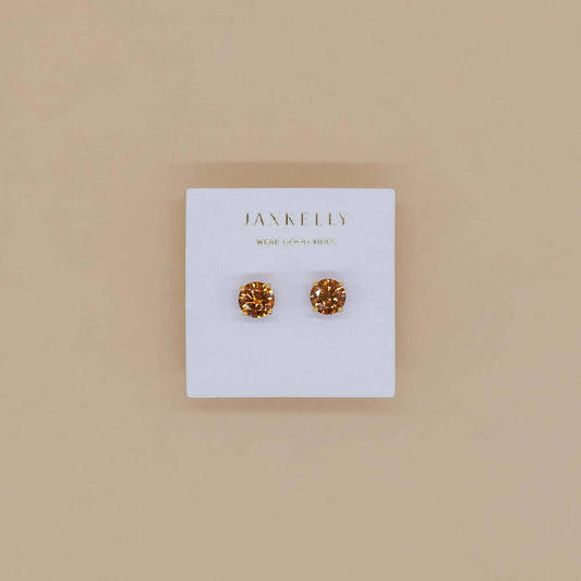 JaxKelly Round Gemstone Earrings in Coffee CZ