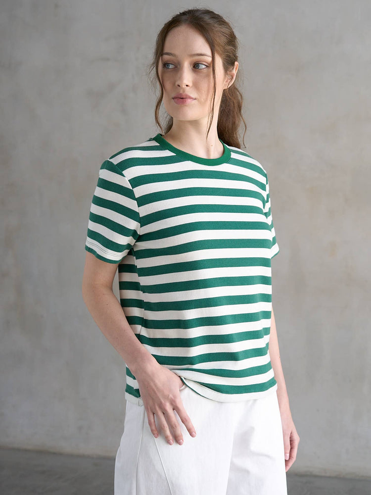 Green and White Striped Tee