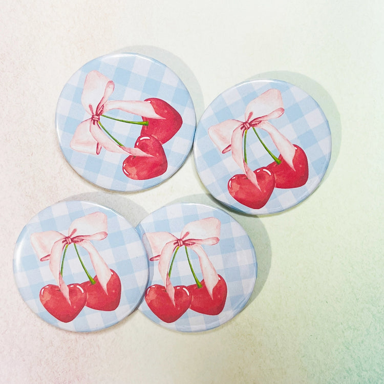 Coquette Cherries Metal Button Pin