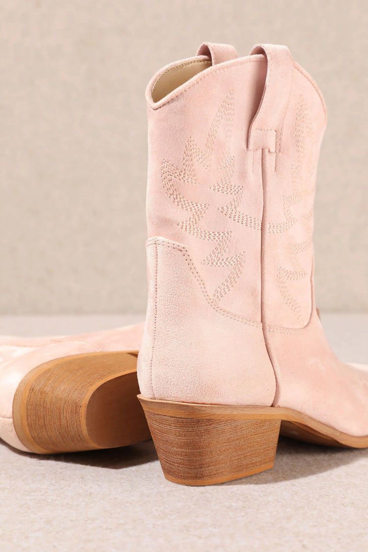 Claire Short Embroidered Boot in Pink