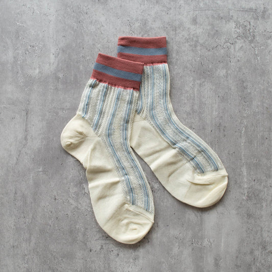 Cream Ankle Mesh Striped Casual Socks