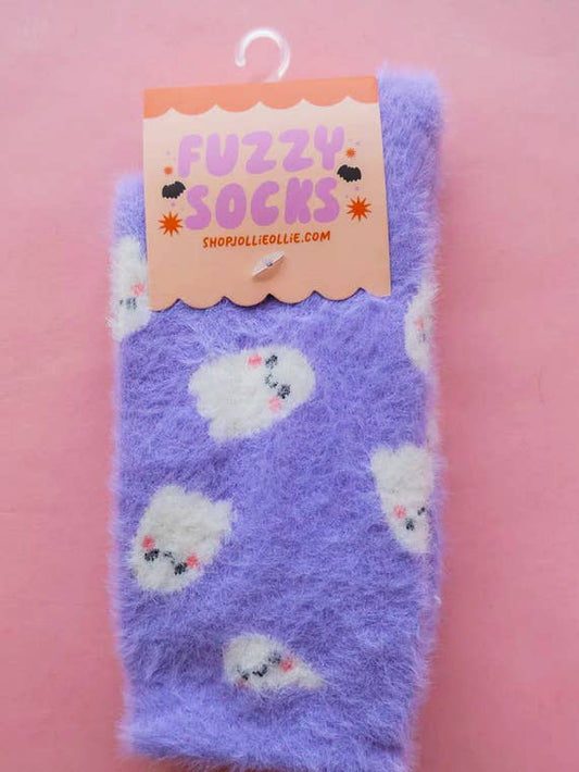 Purple Ghostie Fuzzy Socks